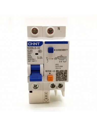 Disjoncteur 1P+N monobloc différentiel C20 30mA